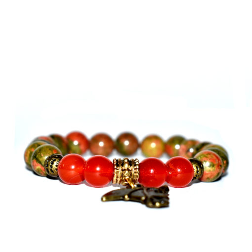 Perles semi précieuses unakite et cornaline bracelet